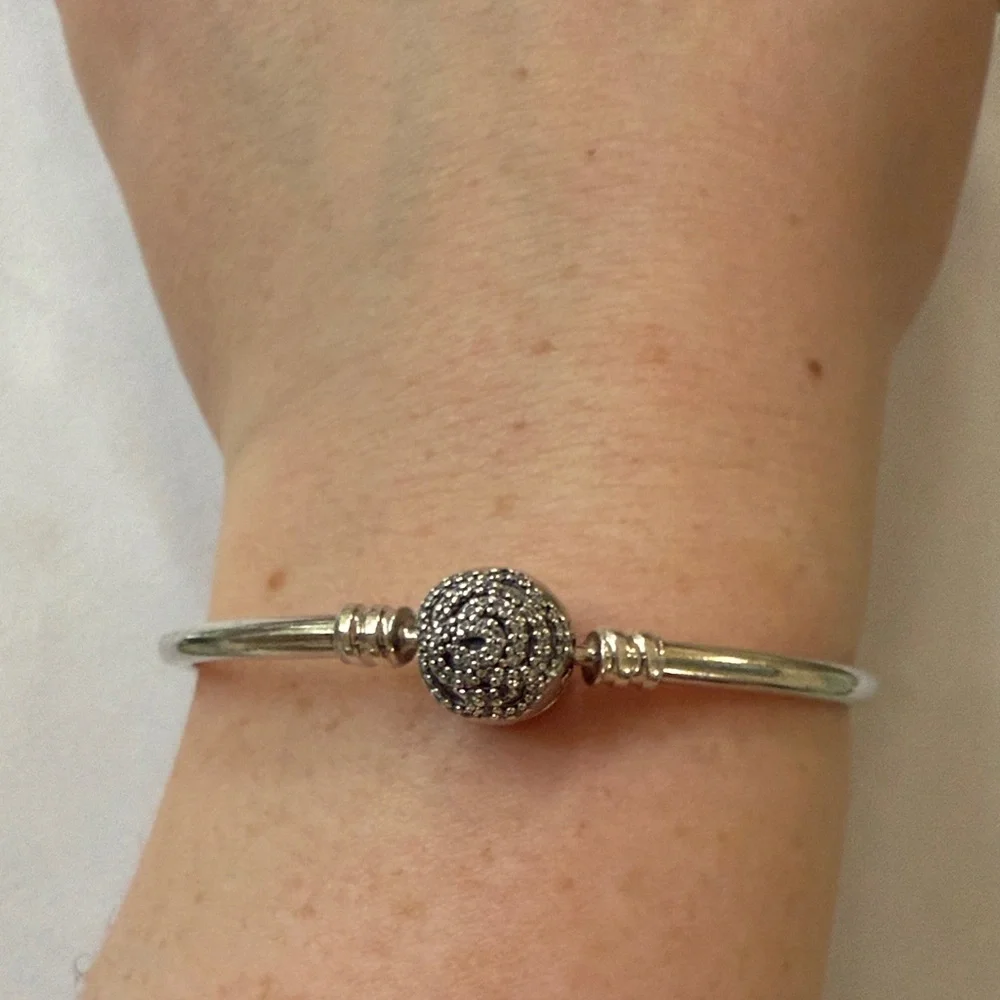 Pandora Silver Bracelet with Intricate Rose Crystals Clasp